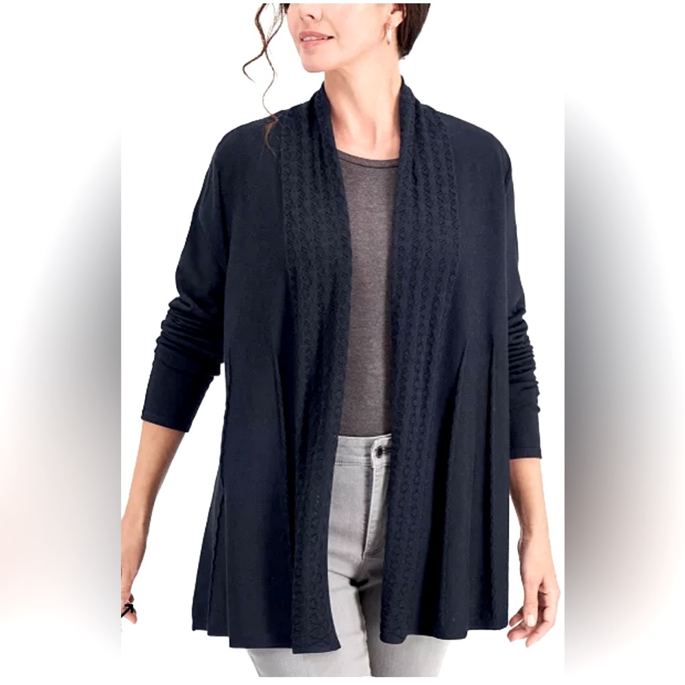 Karen Scott Draped Front, Eyelet-Trim Open Cardigan Women’s Size Large